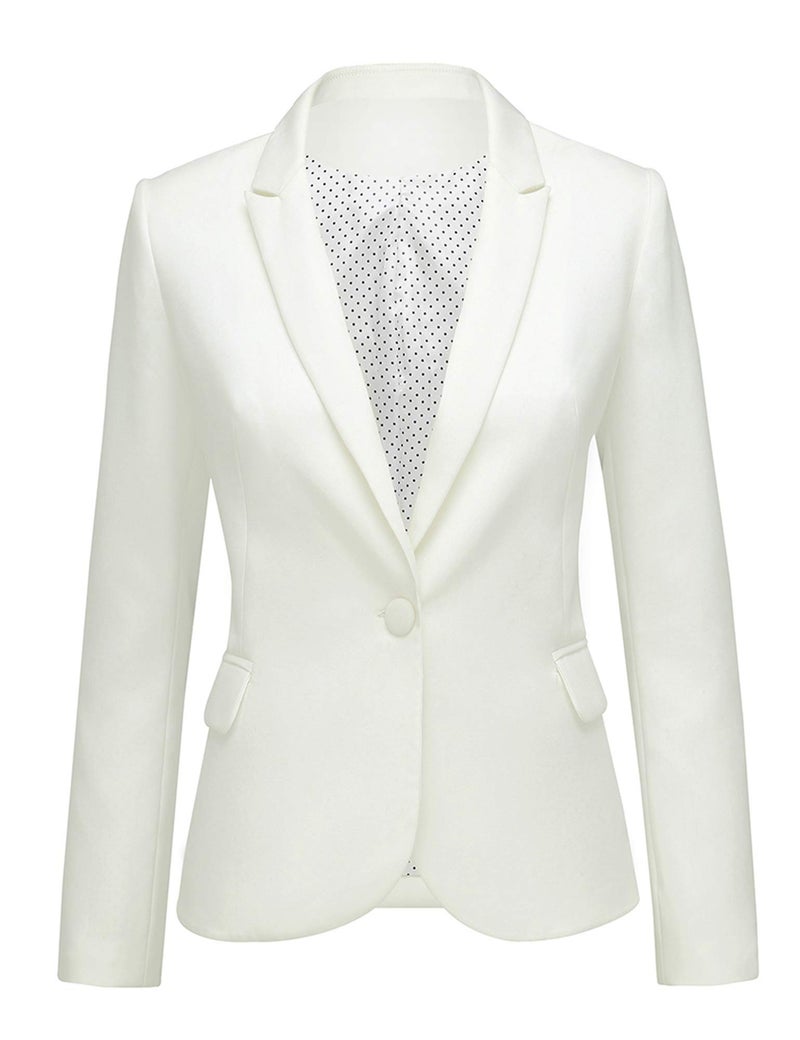 luvamia Women's Notched Lapel Neck Long Sleeves One Button Pockets Blazer Jacket Wear to Work Suit New White Size XXL - Image 1